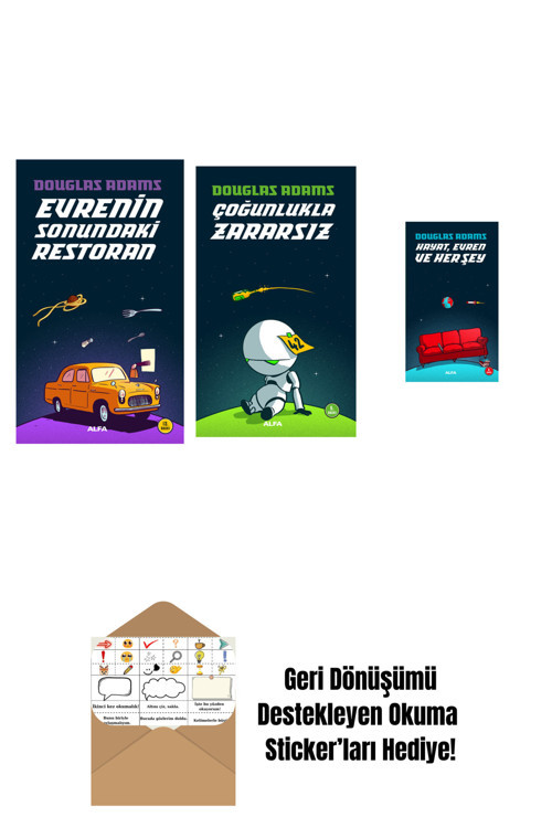 Alfa Yayıncılık Douglas Adams 3 Kitap Set + Okuma Sticker'Ları