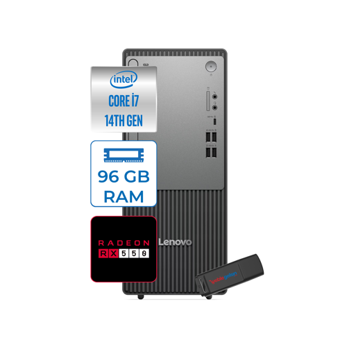 Thinkcentre Neo 50T Gen5 Intel Core I7 14700 96GB Ddr5 4tb SSD Windows 11 Pro Radeon RX550 4gb Masaüstü Bilgisayar 55012UAS0GL00P30 + Zetta Flash Bellek