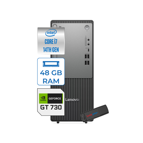 Thinkcentre Neo 50T Gen5 Intel Core I7 14700 48GB Ddr5 2tb SSD Freedos Nvidia GT730 4gb Masaüstü Bilgisayar 73012UAS0GL00F19 + Zetta Flash Bellek