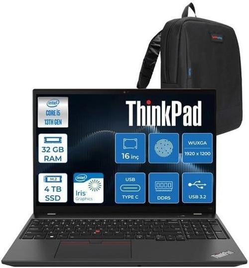 Thinkpad T16 Gen 2 Intel Core I5 1335U 32GB Ddd5 4tb SSD 16" Wuxga IPS 300NITS Windows 11 Pro Masaüstü Bilgisayar 21HH002PTXP11 + Zettaçanta
