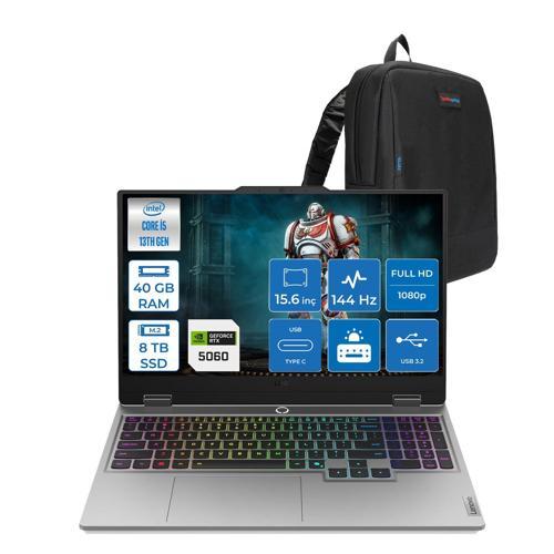 Loq 15IRX10 Intel Core I5 13450HX 40GB Ddr5 8tb SSD RTX5060 8gb 100W Freedos 15.6" Fhd (1920X1080) IPS 300NITS 144Hz 100% Srgb Taşınabilir Bilgisayar 83JE00ENTRF24 + Zetta Çanta