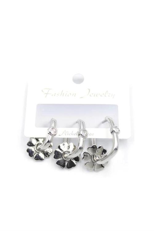 3'lü Çiçek Küpe - Gümüş