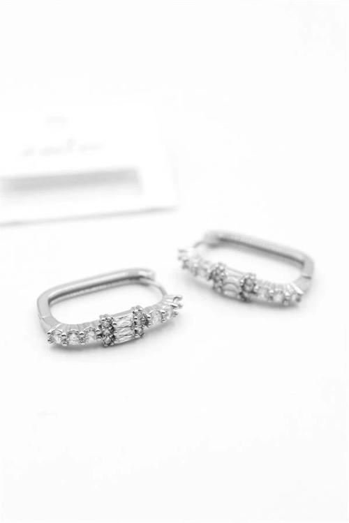 Dikdörgen Taşlı Küpe - Gümüş