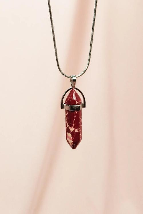 Rodokrozit Doğal Taşı Zincirli El Yapımı Tasarımlı Kolye Uç: 3,5 cm Zincir: 20 cm Kutulu