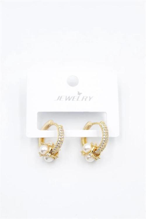 İncili Taşlı Halka Küpe - Altın