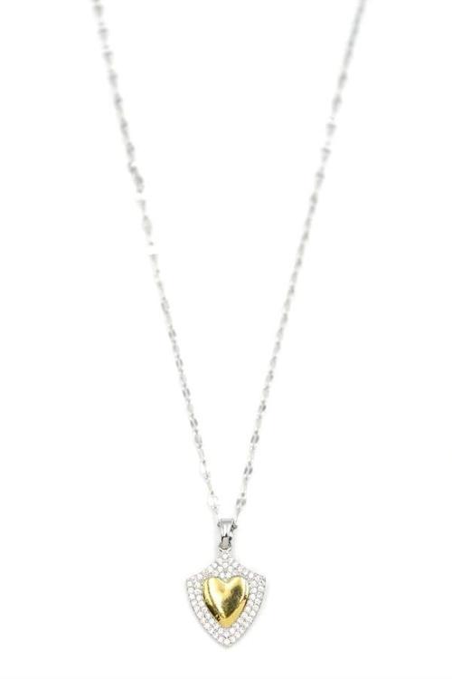 Taşlı Kalp Kolye - Gümüş