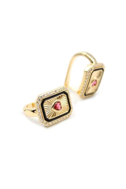 Kalp Taşlı Küpe - Pembe