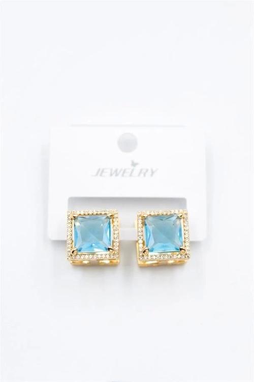 Kare Taşlı Küpe - Turkuaz