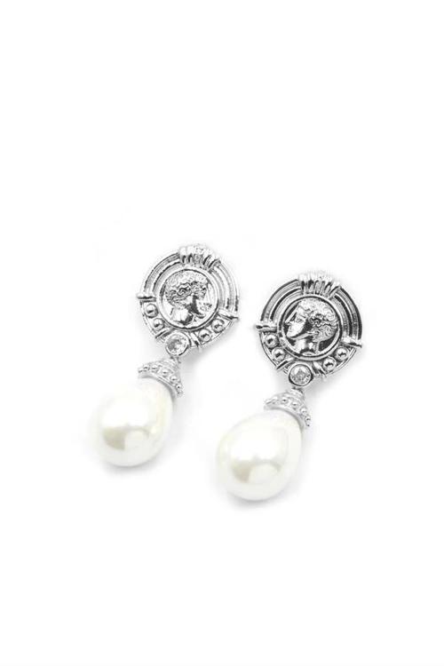 Madalyon İncili Küpe - Gümüş