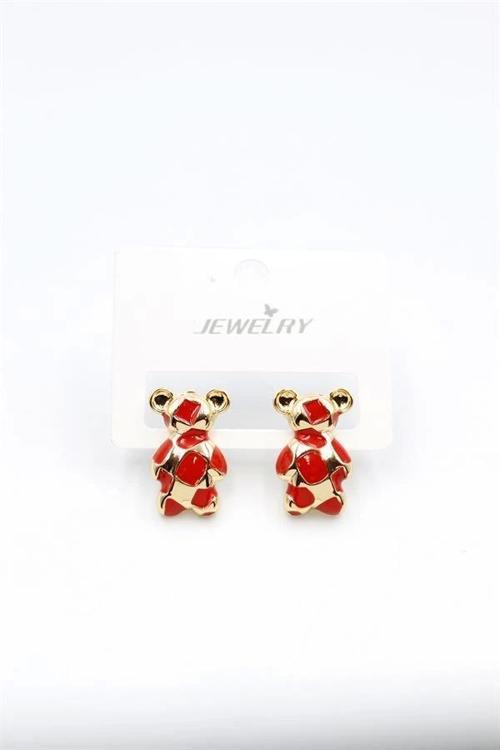 Mineli Ayıcık Küpe - Kırmızı