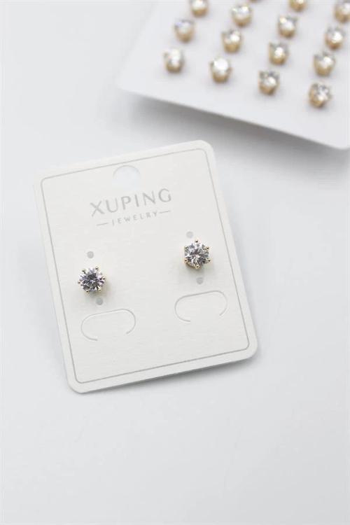 Orta Boy Zirkon Taşlı Tektaş Küpe - Altın