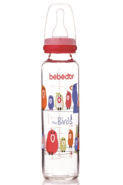 Kırmızı Desenli Cam Biberon 250Ml