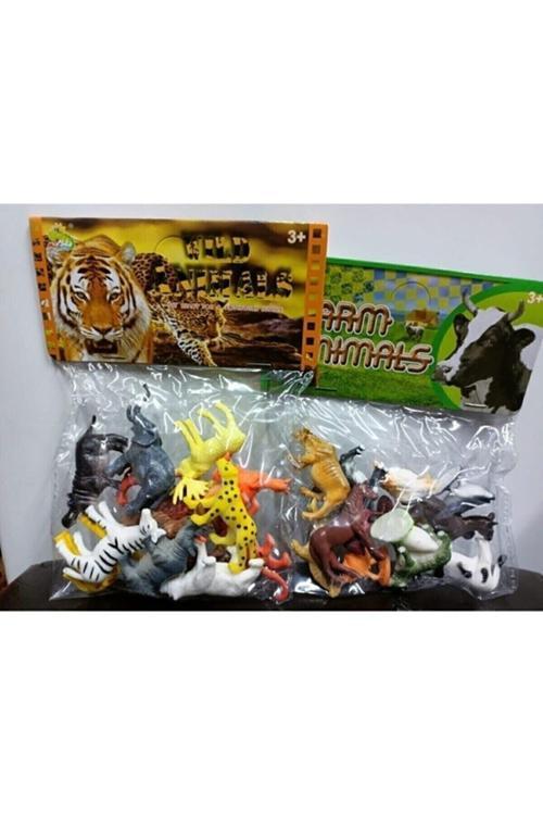 Oyuncak Plastik Hayvan Setleri 1Paket Vahşi Hayvanlar 1Paket Çiftlik Hayvanları 2Li Set(Minik Boyut)