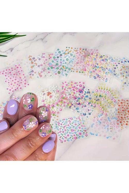 10 Sayfa 505+ Adet Tırnak Sticker Protez Tırnak Kalıcı Oje Süsleme, Nail Art Sticker