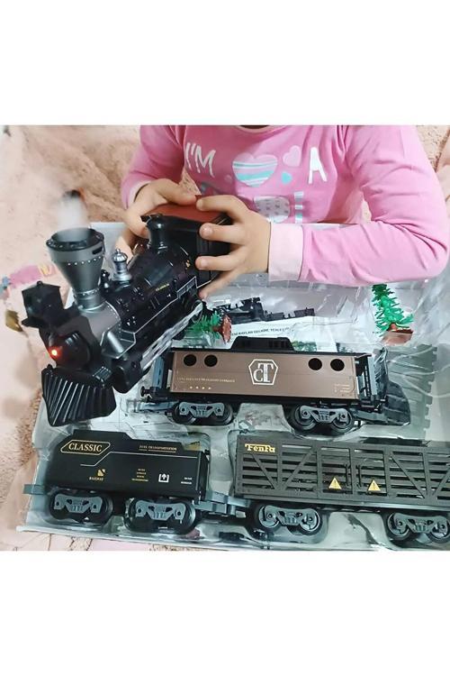 Süper Gerçekci Oyuncak Tren Seti Gerçek Buharlı Dev Boy Süper Kalite Raylı Yük Treni