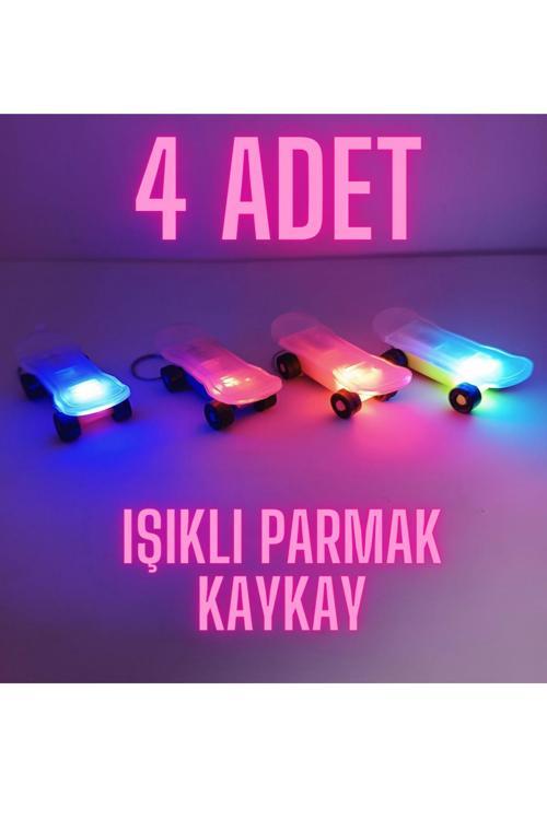 4 Adet Işıklı Parmak Kaykay Anahtarlık Disko Işıklı Parmak Kaykayı Finger Skateboard