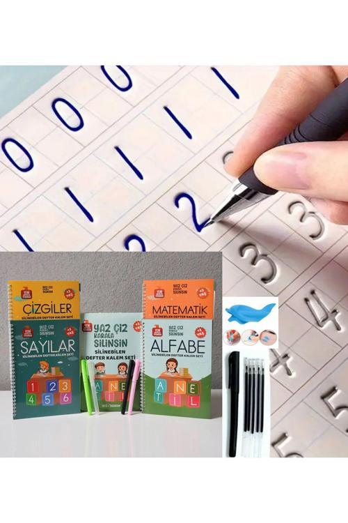 Sihirli Yazı Seti Silinebilir Kelemli Kabartmalı Defter Yazma Öğretici 4 Kitap+1 Kalem+5 Yedek Uç
