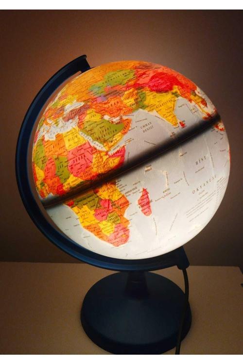 Işıklı Hem Siyasi Hem Fiziki Dünya Küresi Dekoratif Harita Dünya Atlası Küre 30 Cm Kırılmaz Tasarım