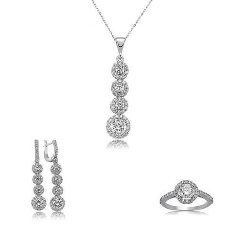 Gümüş Sıralı Dört Taş Bayan Set SL2314