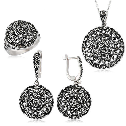Gümüş Markazit Yuvarlak Bayan Set SL2249