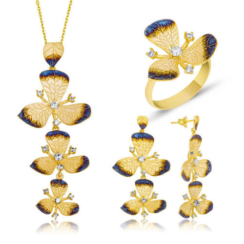 Gümüş Sarı Çiçek Bayan Set SL2328