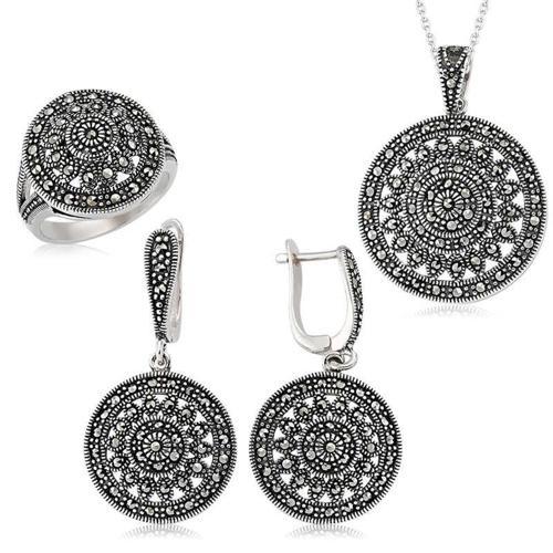 Gümüş Markazit Yuvarlak Bayan Set SL2249