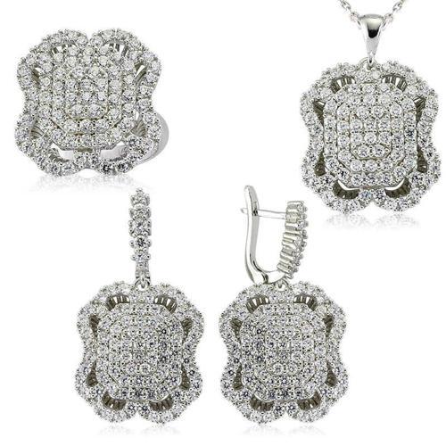 Gümüş Beyaz Taşlı Bayan Set  SL2305