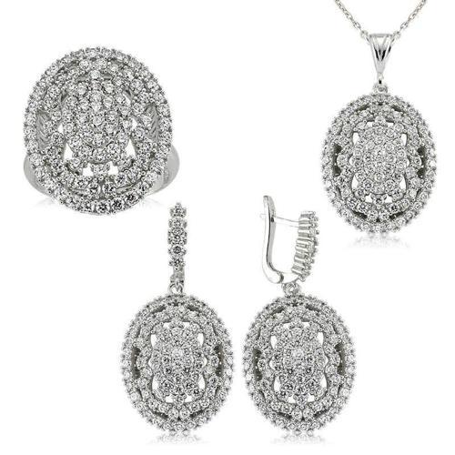 Gümüş Beyaz Taşlı Bayan Set  SL2302