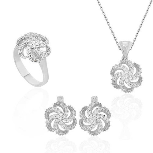 Gümüş Çiçek Desenli Bayan Set SL2277
