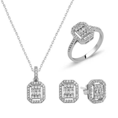 Gümüş Baget Taşlı Bayan Set  SL3482