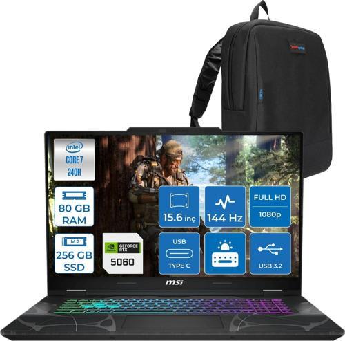 Cyborg 15 Intel Core 7 240H 80GB Ddr5 256GB SSD RTX5060 Gddr7 8gb Freedos 15.6" Fhd (1920X1080) 144HZ Taşınabilir Bilgisayar B2RWFKG208XTRF31 + Zetta Çanta