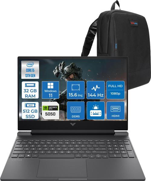 Victus Gaming Laptop Intel® Core™ I5-13420H 32GB Ddr5 512GB SSD 8GB/RTX5050 Gddr7 15.6"  144Hz IPS 300NITS FhdWindows 11 Home Taşınabilir Bilgisayar.BQ1P9EAH07+ZETTAÇANTA