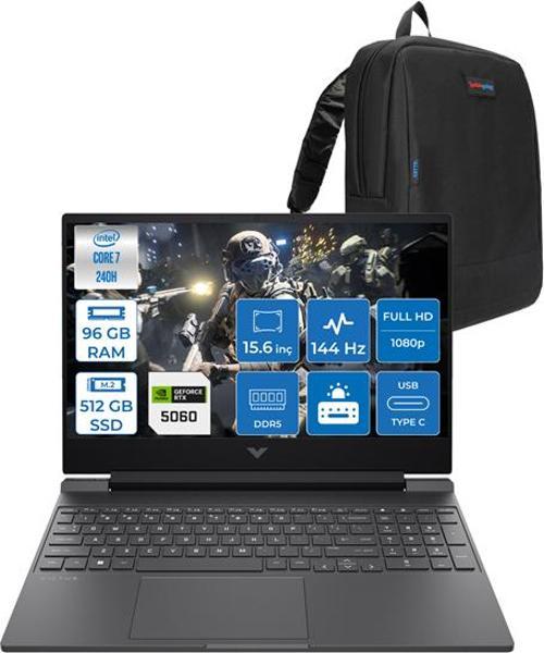 Victus Intel Core I7 240H 96GB Ddr5 512GB SSD 8GB/RTX5060 15.6" Fhd 144Hz IPS 62.5% Srgb Windows 11 Pro Taşınabilir Bilgisayar BV7W9EAH21 + Zettaçanta