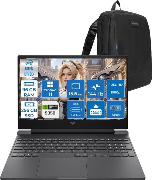 Victus 15-WFA2036NT Intel Core I7 13620H 96GB 256GB SSD 8gb RTX5050 Windows 11 Pro 15.6" Fullhd 144Hz 300NITS IPS Taşınabilir Bilgisayar C52QWEAP36 + Zetta Çanta