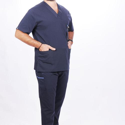 Bay Medikal Takım Likralı Terry Cotton Lacivert-İndigo Biyeli