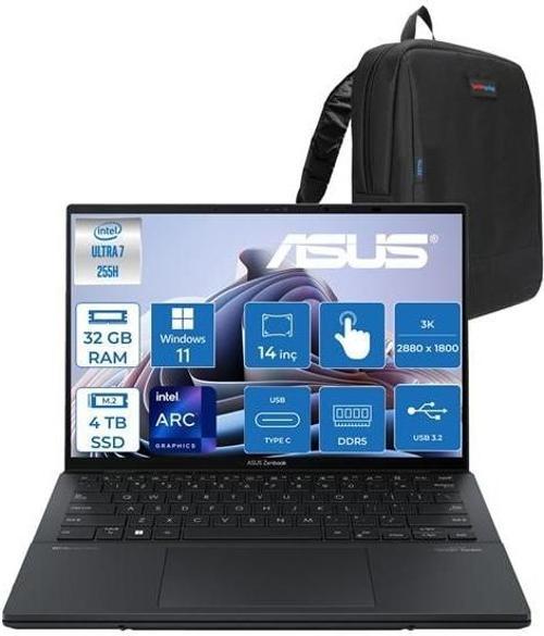 Zenbook Duo Intel Core Ultra 7 255H 32GB Ddr5 4tb SSD Intel Arc Graphics WIN11PRO 14" 3k OLED 120Hz 500NITS Dokunmatik Taşınabilir Bilgisayar UX8406CAP04 + Zettaçanta