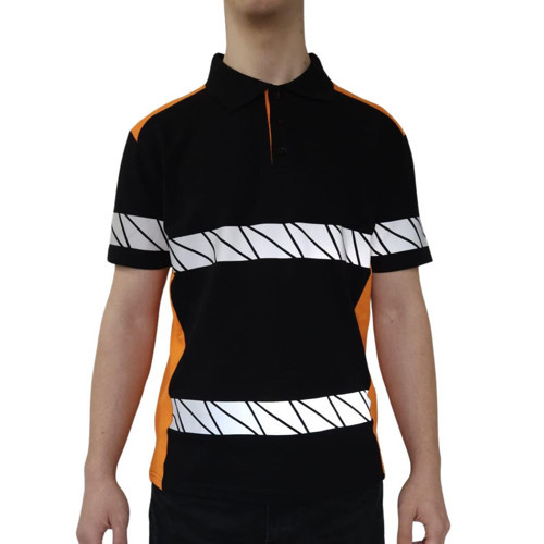 RefleX Pro – Reflektör Baskılı Polo Yaka İş Tişörtü Siyah Turuncu