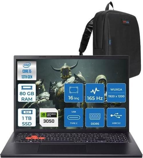 Nitro Lite Intel Core I5 13420H 80GB Ddr5 1tb SSD 6GB/RTX3050/45W 16" Wuxga IPS 165Hz Windows 11 Pro Taşınabilir Bilgisayar NHDAAEY001H22 + Zettaçanta