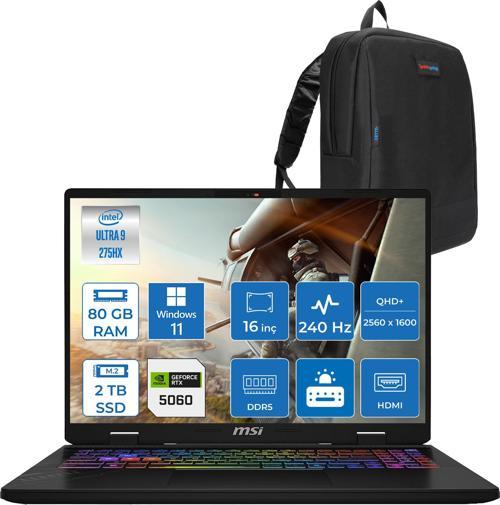 Crosshaır 16 Hx Aı D2XWFKG-093TR Intel Core Ultra 9-275HX Aı 80GB 2tb SSD 8GB/RTX5060 115W 16 Inç 2k QHD+2560 x 1600 240Hz WINDOWS11HOME Gaming Laptop Z093TRH37+ZETTAÇANTA