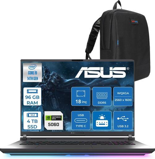 Rog Strix G18 G815JMR Intel Core I9 14900HX 96GB 4tb SSD 8GB/RTX5060 115W Gddr7 18" 2.5k (2560 x 1600, Wqxga) 240Hz 3ms Freedos Taşınabilir Bilgisayar ZS9035F47+ZETTAÇANTA
