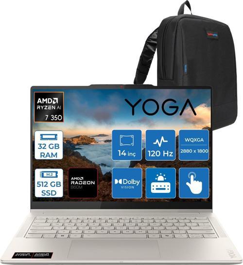 yoga 7 2-In-1 14AKP10 Amd Ryzen Aı 7 350 Aı 32GB Ddr5 512GB SSD 14" 2.8k Wqxga+ (2880X1800) OLED 1100NITS  120Hz Freedos  Dokunmatik Bilgisayar Y83JR004PTRF02+ZETTAÇANTA