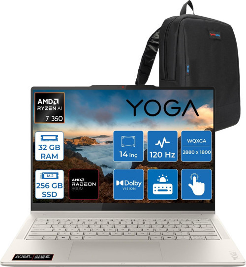 yoga 7 2-In-1 14AKP10 Amd Ryzen Aı 7 350 Aı 32GB Ddr5 256GB SSD 14" 2.8k Wqxga+ (2880X1800) OLED 1100NITS 120Hz Freedos Dokunmatik Bilgisayar Y83JR004PTRF01+ZETTAÇANTA
