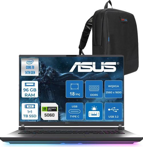 Rog Strix G18 G815JMR Intel Core I9 14900HX 96GB 1tb Ssd+1tbssd 8GB/RTX5060 115W Gddr7 18" 2.5k (2560 x 1600, Wqxga) 240Hz 3ms Freedos Taşınabilir Bilgisayar ZS9035F44+ZETTAÇANTA