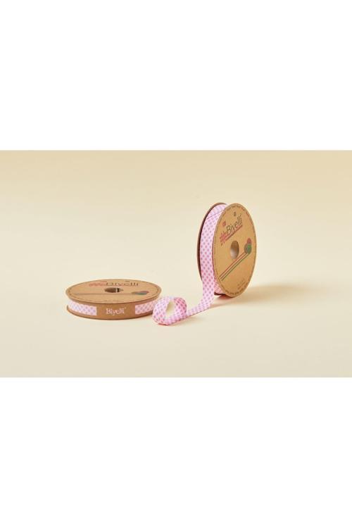 Biye Ekoseli Katlı E02 Pembe 2 cm 25 Metre %65 Koton %35 Polyester