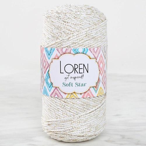 Loren Soft Star Makrome İpi Sarı Simli Krem RM103