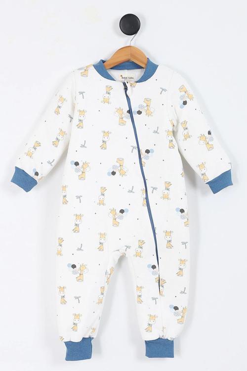 Zürafa Desenli Astarlı Uzun Kollu Pamuklu Kışlık Çocuk Erkek Bebek Uyku Tulumu 1.5 Tog 2 3 4 5 6 Yaş