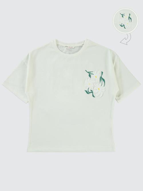 Papatya Baskılı 10-13 Yaş Tişört - Ekru10-11 Yaş