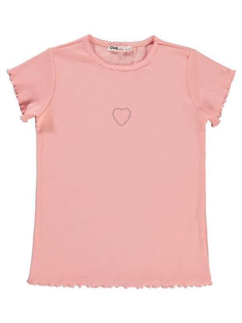 Kalp Baskılı 10-13 Yaş Tişört - Pudra10-11 Yaş