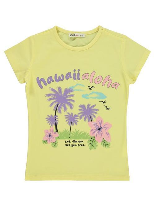 Havai Aloha Baskılı 6-9 Yaş Tişört - Sarı8-9 Yaş