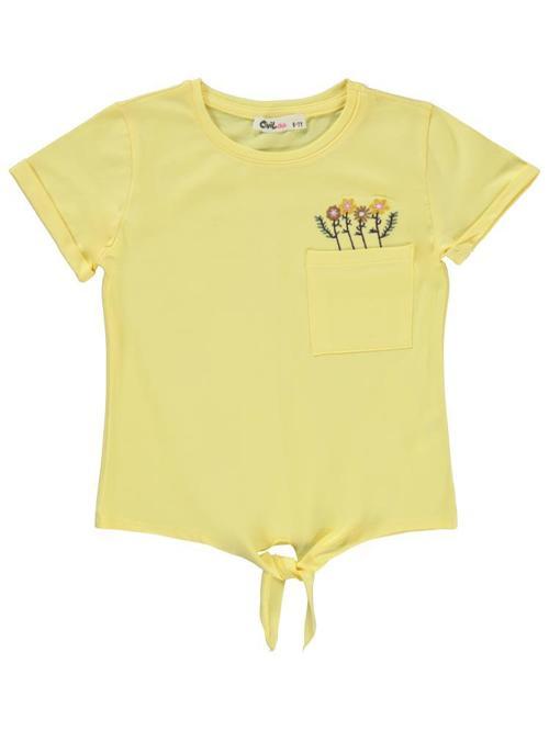 Çiçek Nakışlı 6-9 Yaş Tişört - Sarı8-9 Yaş